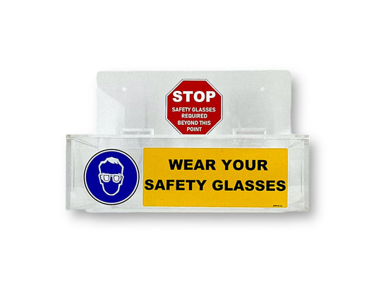Clear Acrylic Wall Mountable Safety Glasses Dispenser w/ Hinged Lid - Blue