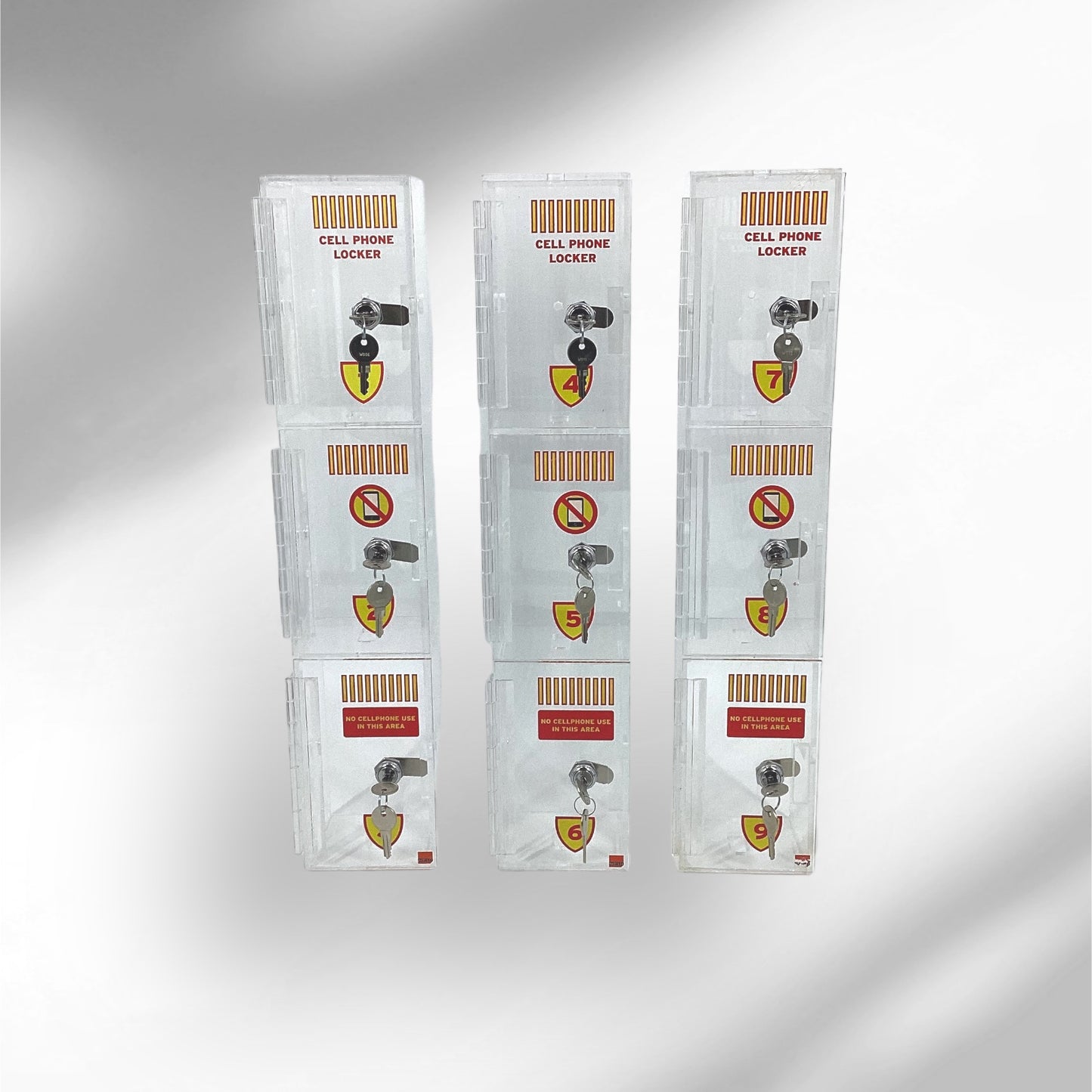 3-Door Clear Acrylic Cell Phone Locker - 3 Set