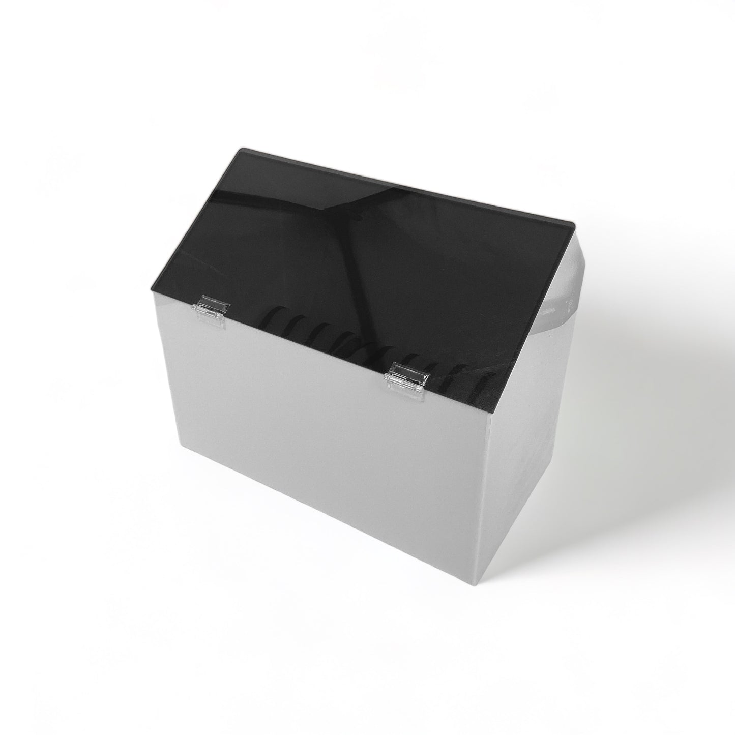 White Acrylic Storage Bin With Dark Smoked Gray Acrylic Door