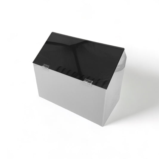 White Acrylic Storage Bin With Dark Smoked Gray Acrylic Door