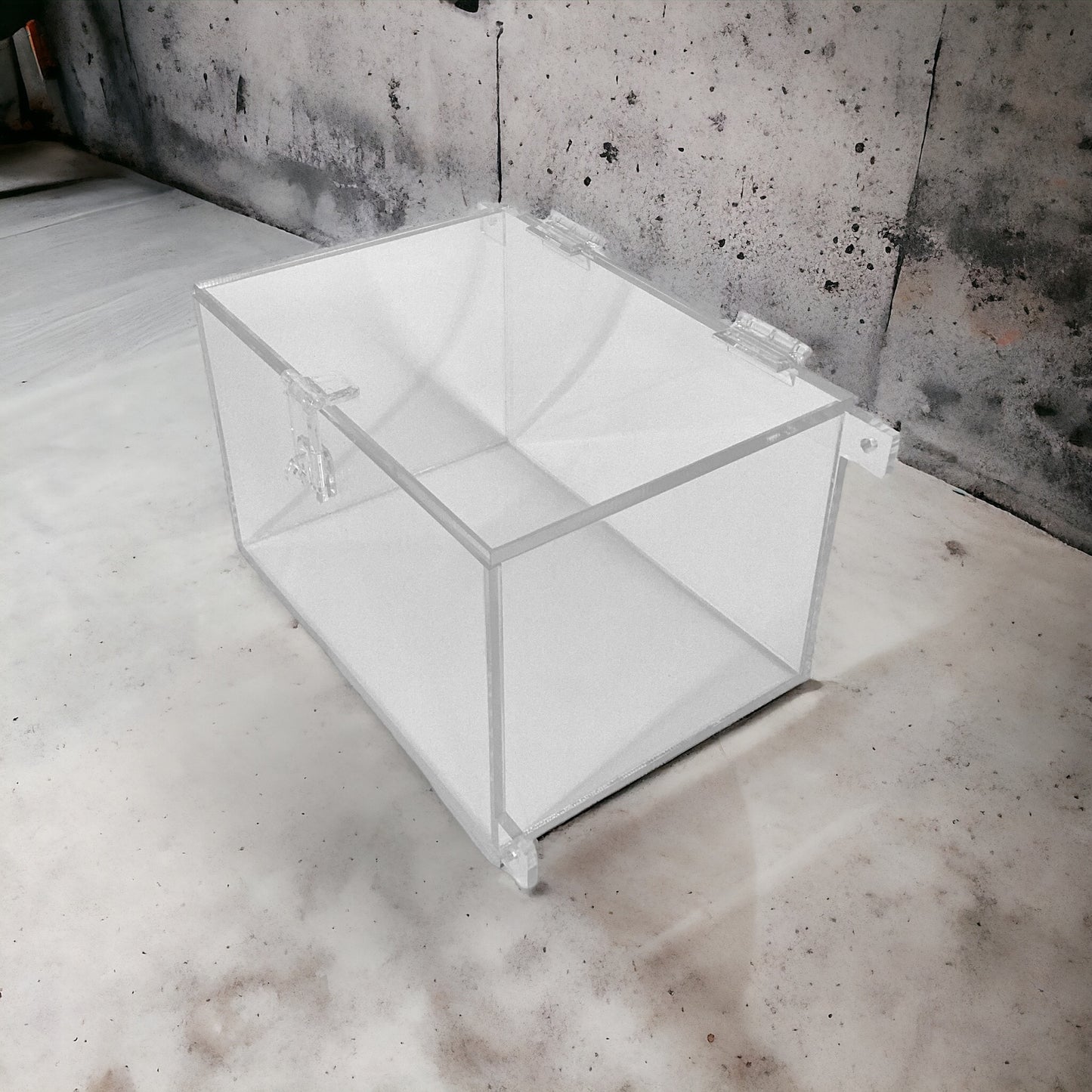 Clear Acrylic Wall-Mountable Storage Bin w/ Hasp Lock and Cable Connector