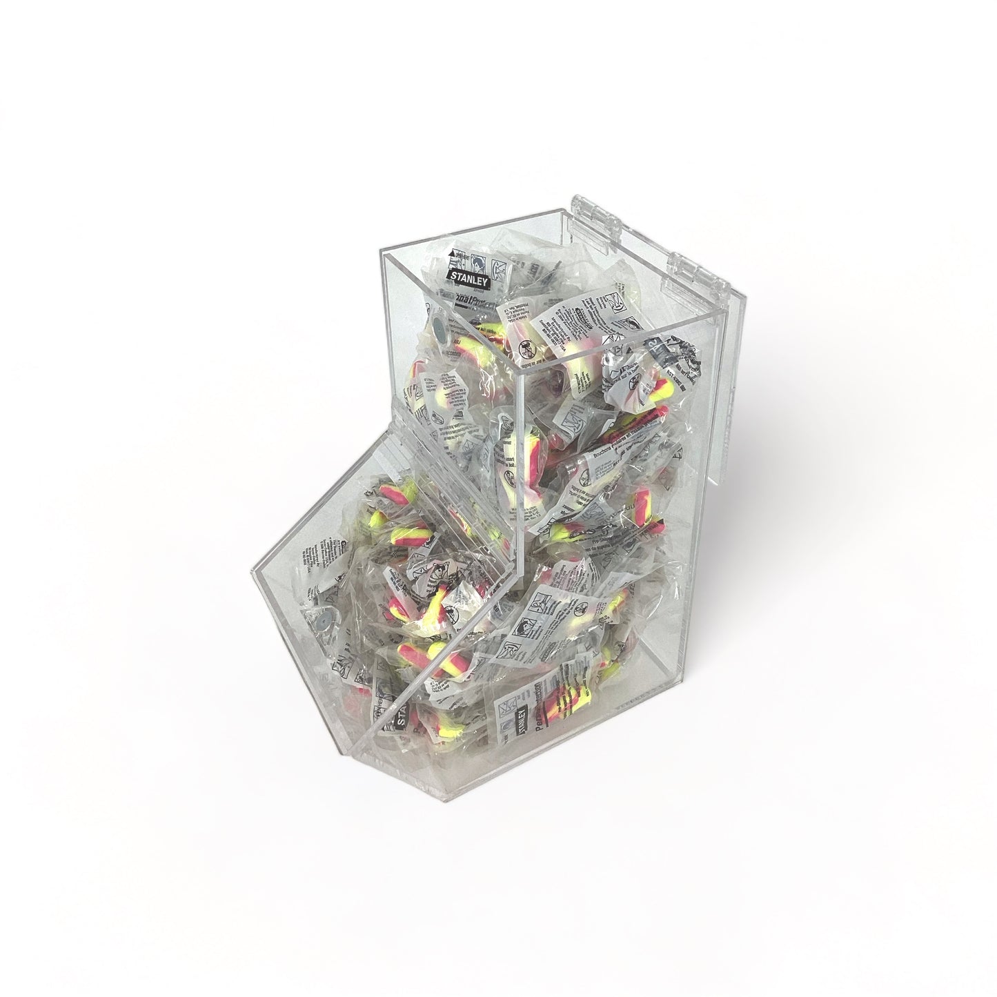 Clear Acrylic Wall-Mountable Dispenser Bin with Magnetic Door Catch