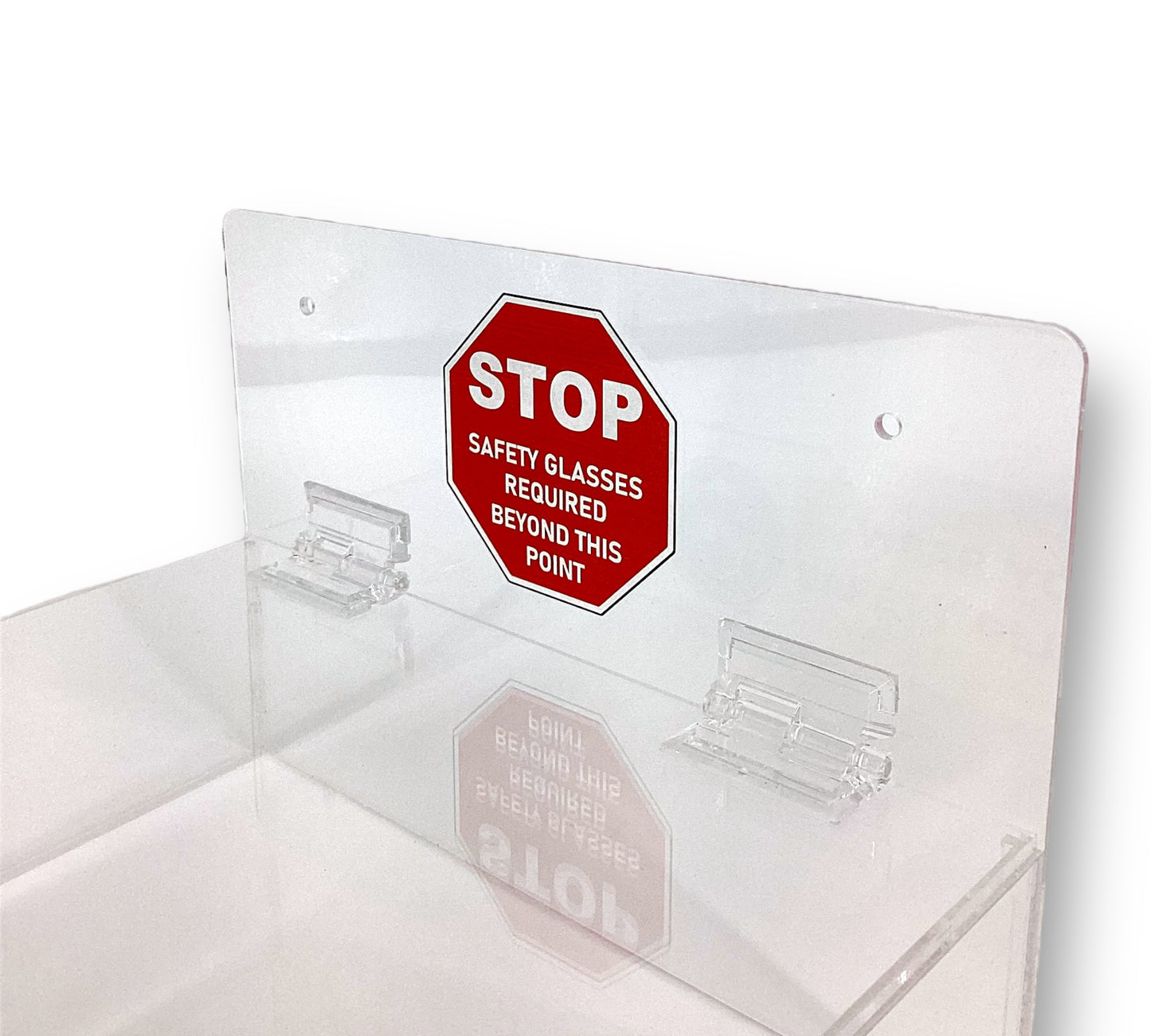 Clear Acrylic Wall Mountable Safety Glasses Dispenser w/ Hinged Lid - Red
