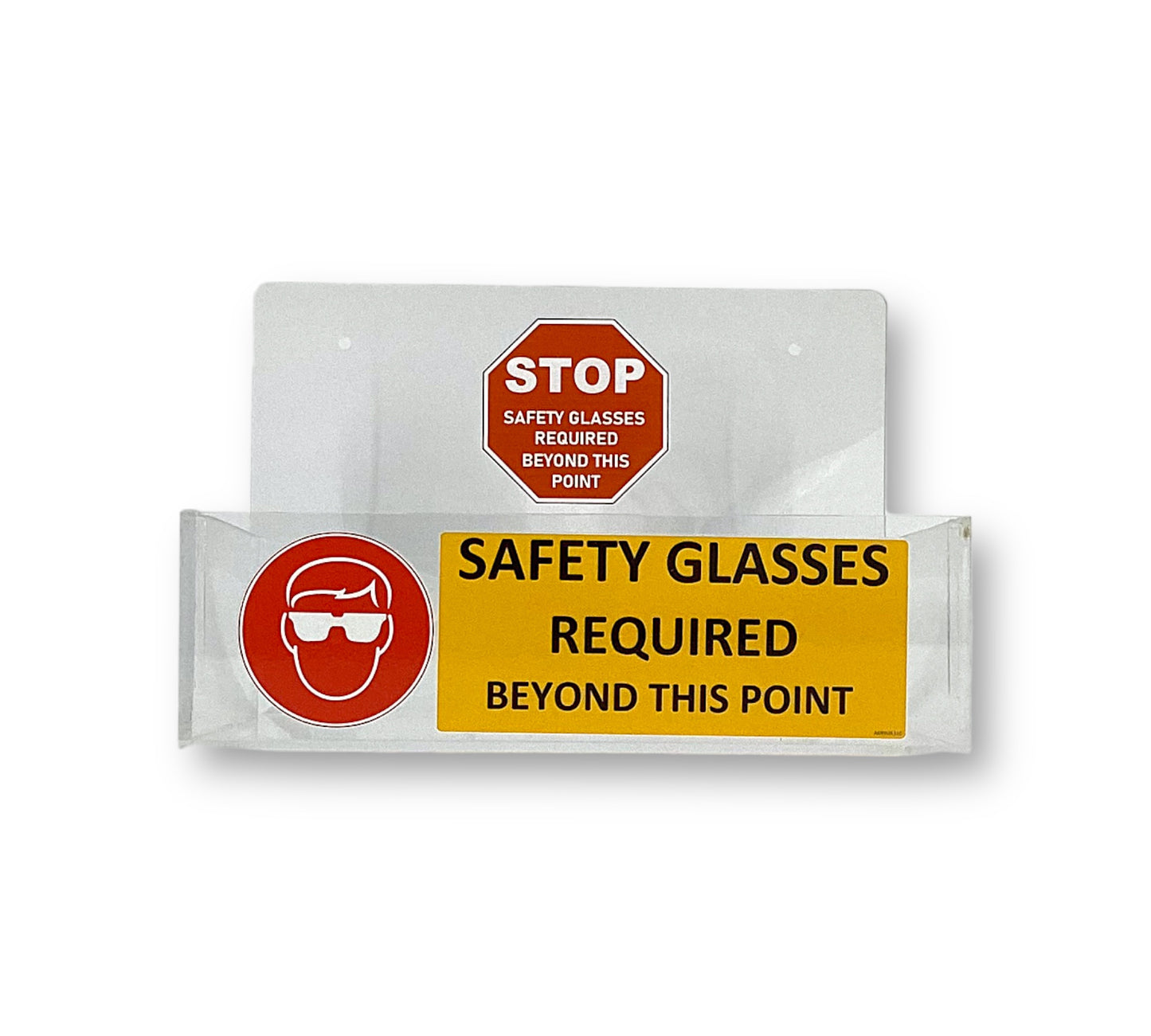 Open Clear Acrylic Wall Mountable Safety Glasses Dispenser - Red