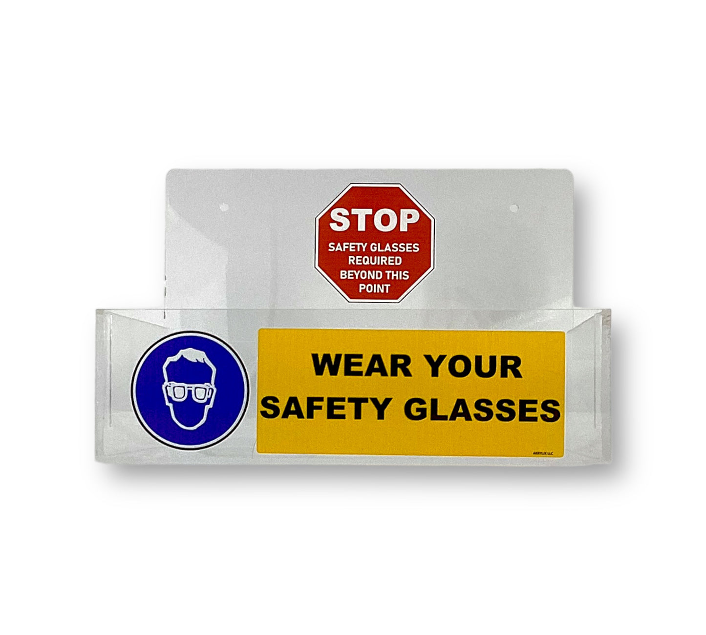 Open Clear Acrylic Wall Mountable Safety Glasses Dispenser - Blue