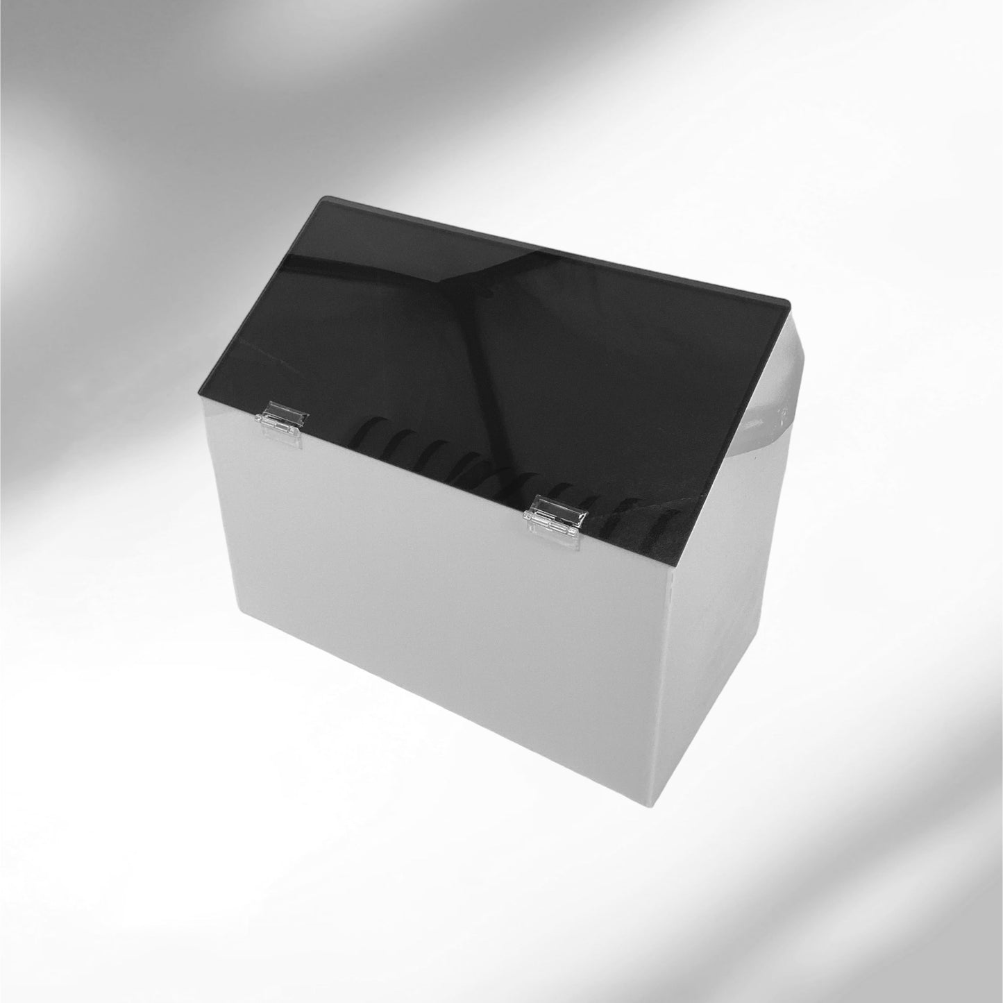 White Acrylic Storage Bin With Dark Smoked Gray Acrylic Door