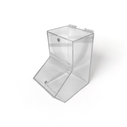 Clear Acrylic Wall-Mountable Dispenser Bin with Magnetic Door Catch
