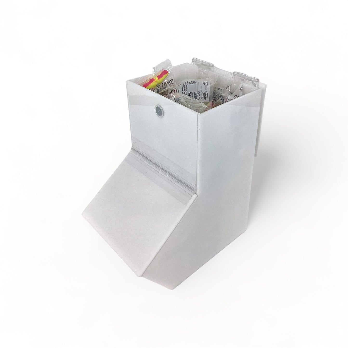 Acrylic Wall-Mountable Dispenser Bin with Magnetic Door Catch